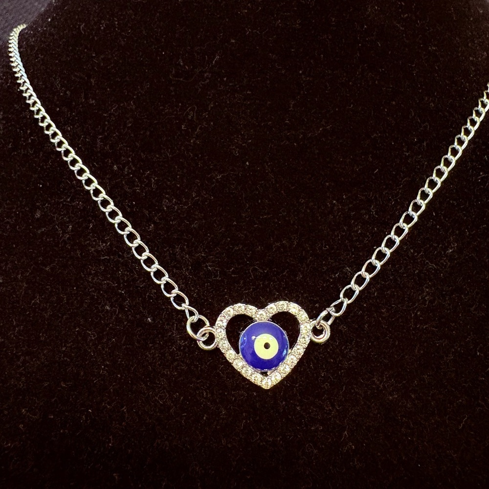 Rhinestone Heart Evil Eye necklace